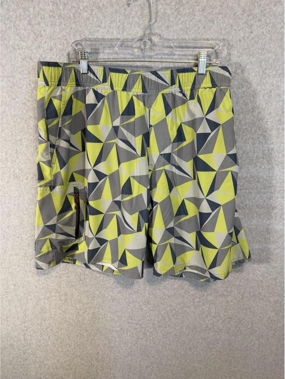 Gerry Men’s Lined Swim Trunks Green Geometric Shapes Quick Dry Drawstring 2xl